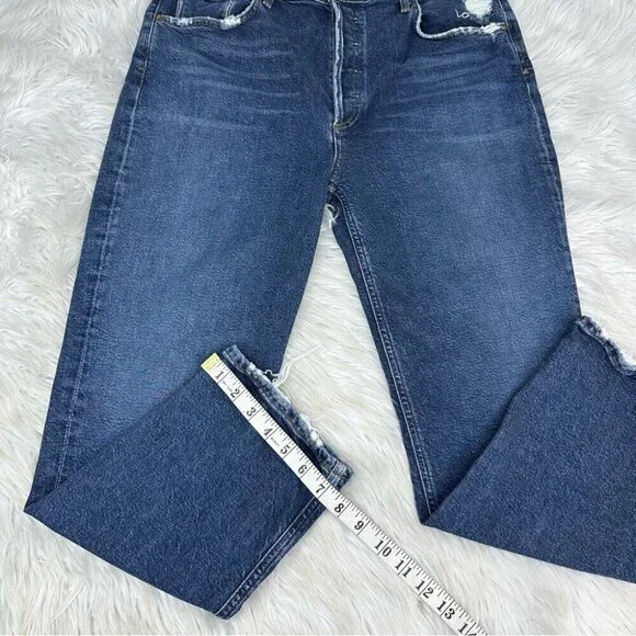 Agolde Women’s Blue‎ Riley Button-Fly Straight Leg Designer Jeans W32-34/L26